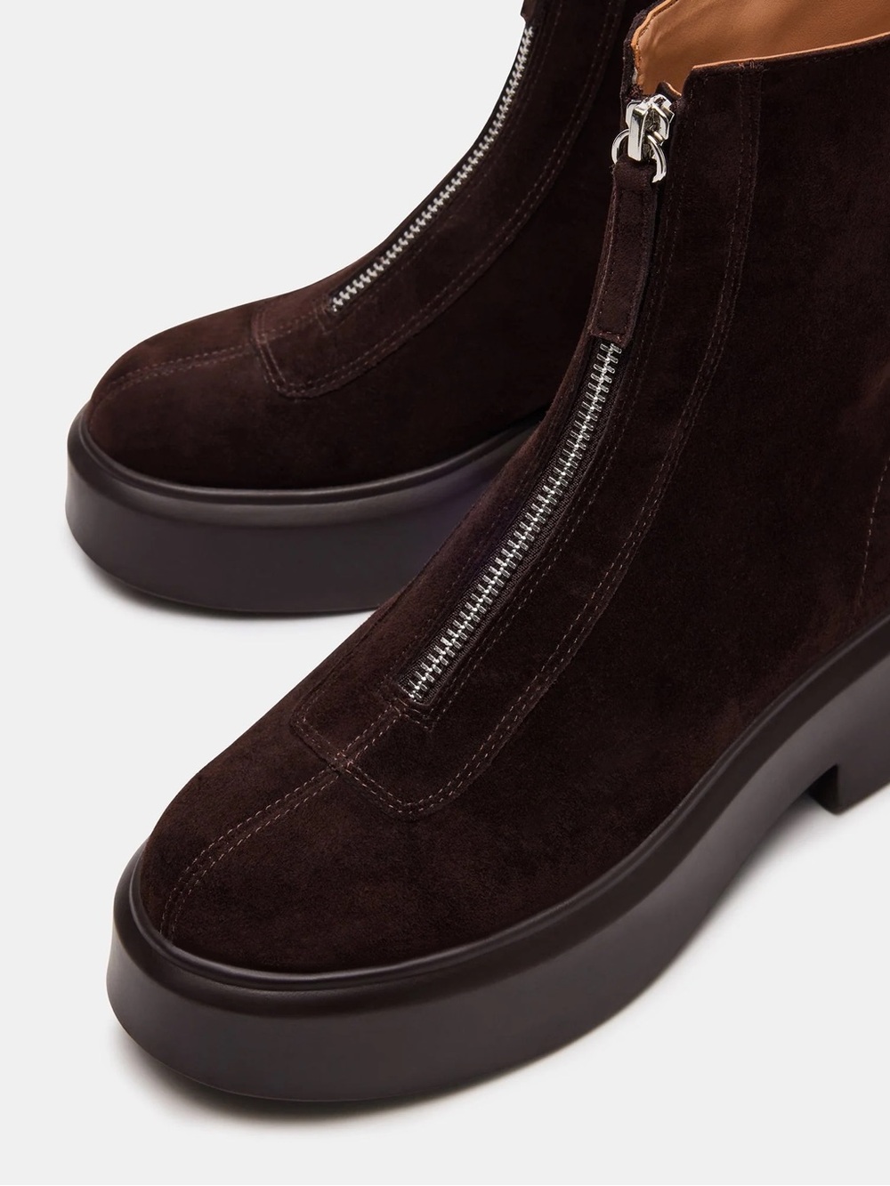 Steve Madden JONES SZ 8 Dark Brown Suede Front-Zip Platform Ankle Boots - Picture 2 of 3